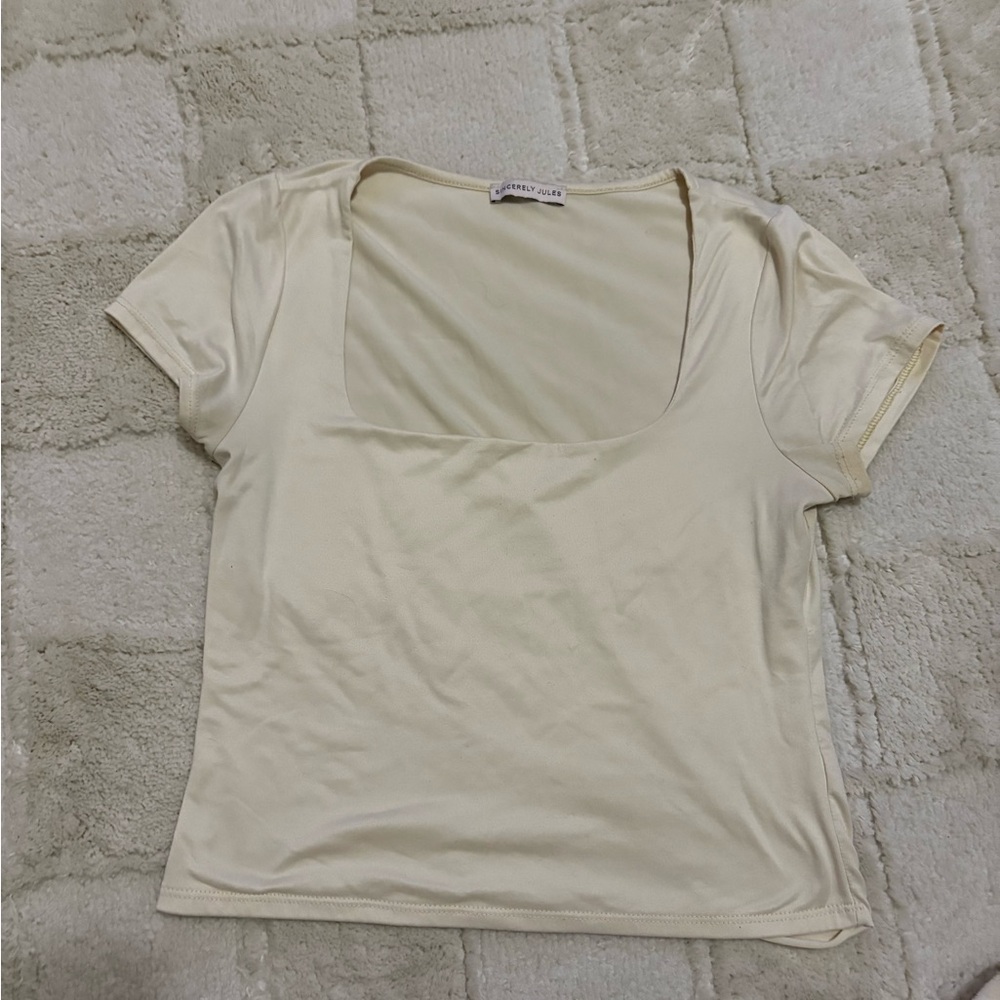 Sincerely Jules Cream Square Neck Tee